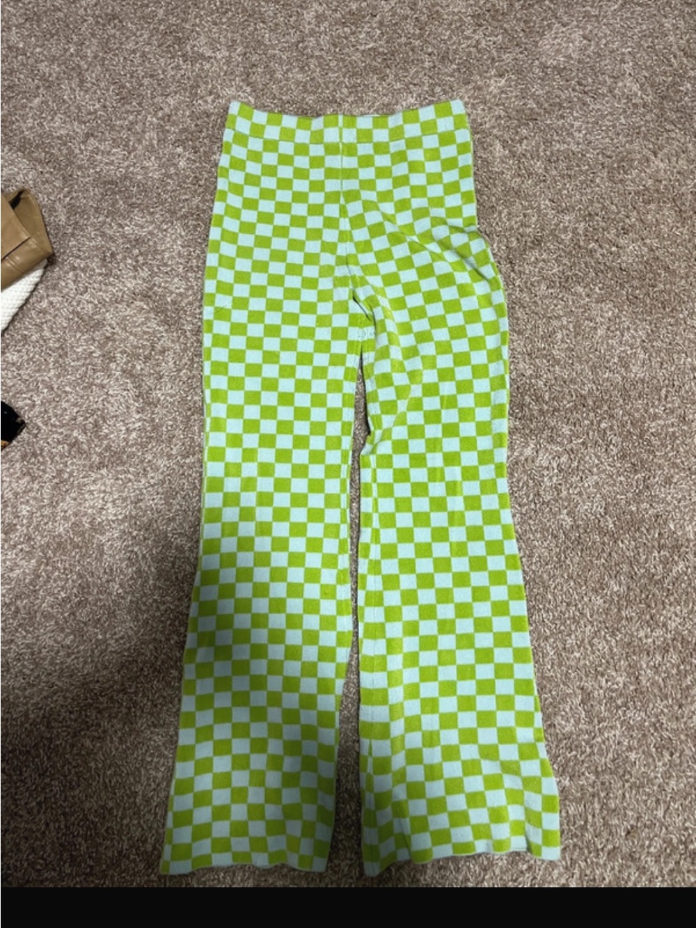 Urban Outfitters Lime Green and White Checkered Knit Pants